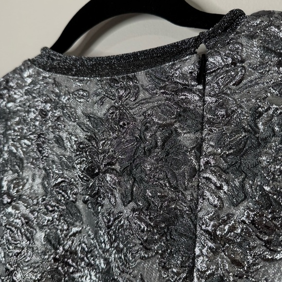 3.1 Philip Lim Metallic Silver Black Brocade Ribbed Knit Cap Sleeve Blouse Top - Picture 11 of 13